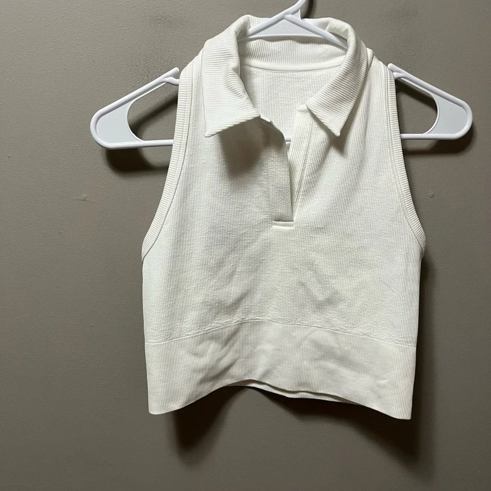 Athleta Aurora Seamless Crop Polo Tank size Small White